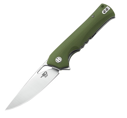 Bestech Muskie Flipper Folding Knife, D2 Drop Point, G10 Green, BG20B-1