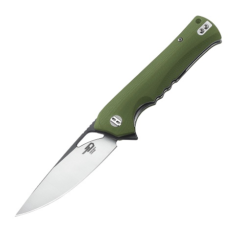 Bestech Muskie Flipper Folding Knife, D2 Two-Tone, G10 Green, BG20B-2