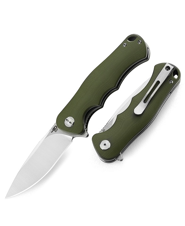 Bestech Bobcat Flipper Folding Knife, D2 Two-Tone, G10 OD Green, BG22B-1