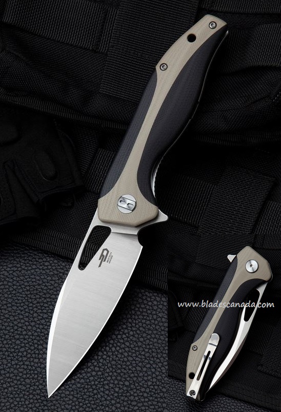 Bestech Komodo Flipper Folding Knife, D2 Sheepsfoot, G10 Tan/Black, BG26B - Click Image to Close
