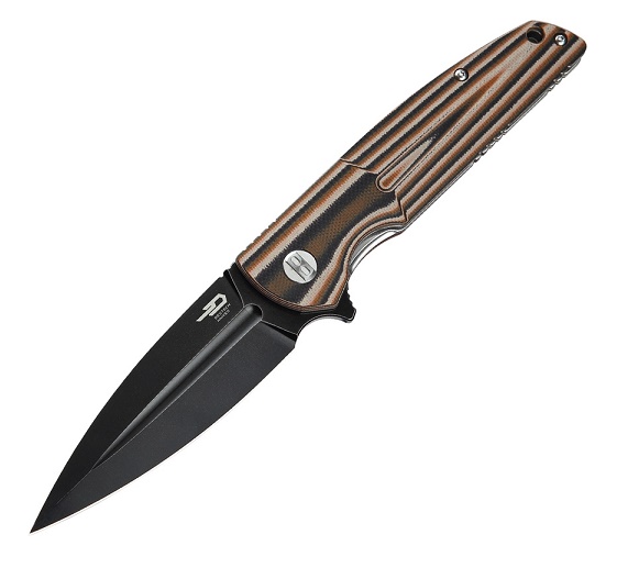 Bestech Fin Flipper Folding Knife, 14C28N Sandvik, G10 Multi Colour Brown, BG34C-3