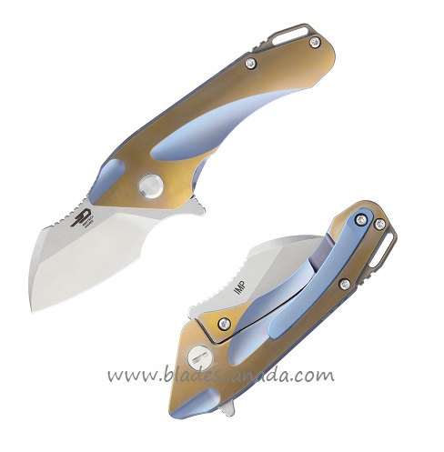 Bestech Imp Flipper Framelock Knife, S35VN, Titanium Blue/Gold, BT1710B