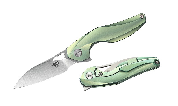 Bestech Isham Reticulan Flipper Framelock Knife, S35VN Two-Tone, Titanium Green BT1810C - Click Image to Close