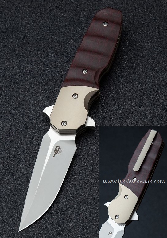 Bestech Freefall Flipper Folding Knife, S35VN Two-Tone, Titanium/CF Black & Red, BT2007D