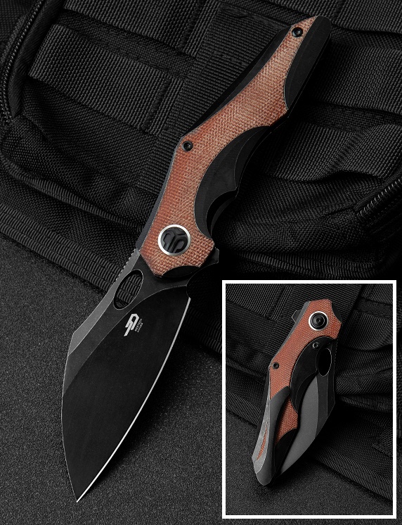 Bestech Nogard Flipper Folding Knife, M390, Titanium/Micarta Brown, BT2105E