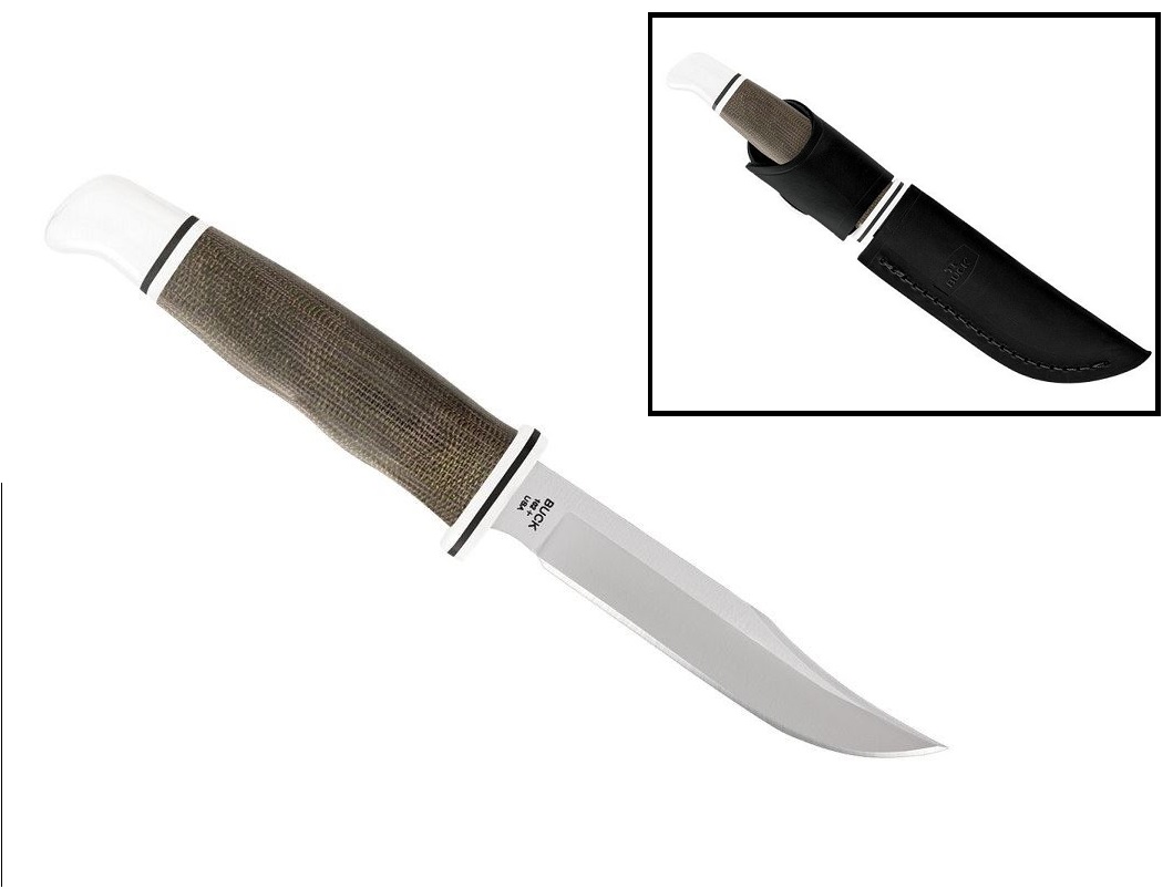 Buck Woodsman Pro Fixed Blade Knife, S35VN, Micarta, Leather Sheath, BU0102GRS1