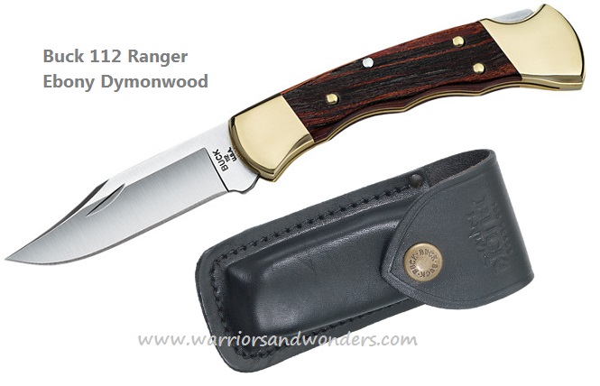 Buck 112 Ranger Folding Knife, 420HC Steel, Ebony Wood, Leather Sheath, BU0112BRSFG - Click Image to Close