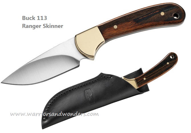Buck 113 Ranger Skinner Knife, 420HC Steel, Ebony Handle, Leather Sheath, BU0113BRS