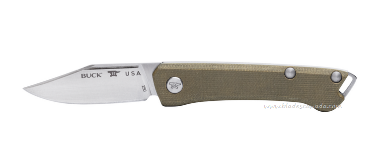 Buck 250 Saunter Slipjoint Folding Knife, 154CM Clip Point, Micarta OD Green, 0250GRS1