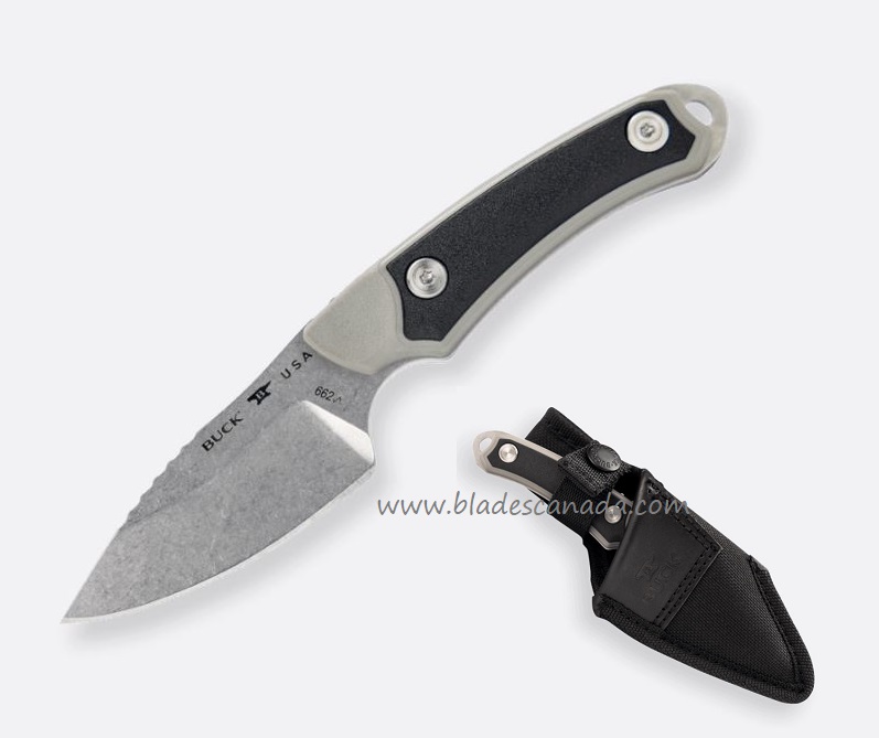 Buck Alpha Scout Select Fixed Blade Knife, 420HC, Grey GFN, Black Polyester Sheath, 0662GYS