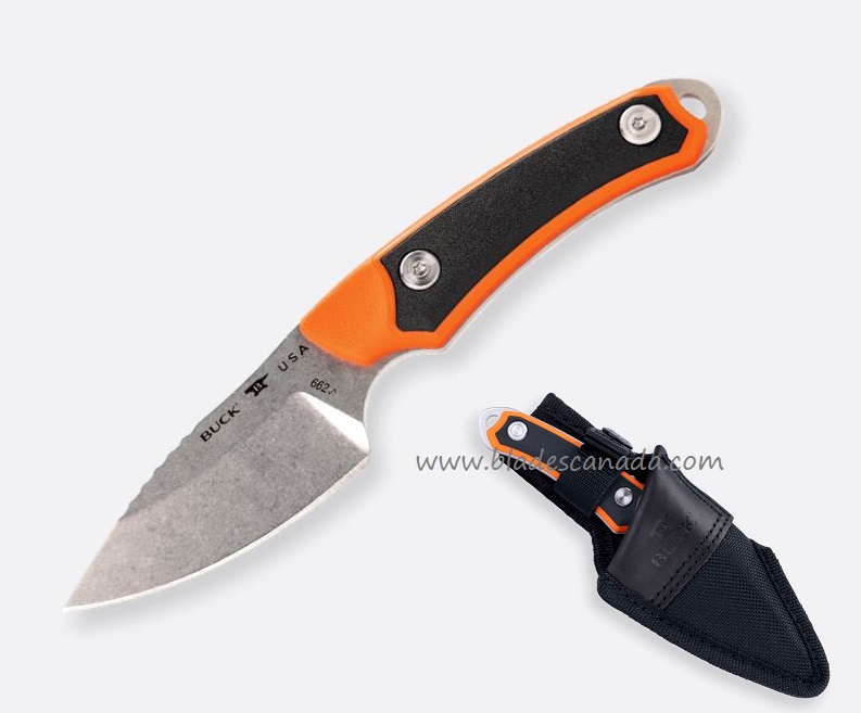 Buck Alpha Scout Select Fixed Blade Knife, 420HC, Orange GFN, Black Polyester Sheath, 0662ORS