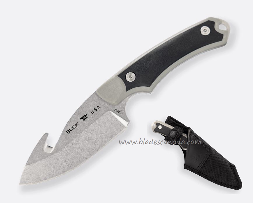 Buck Alpha Hunter Select Guthook Fixed Knife, 420HC, Grey GFN, Polyester Sheath, 0664GYG