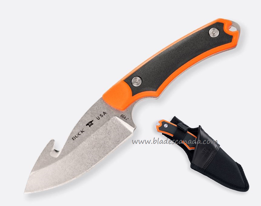 Buck Alpha Hunter Select Guthook Fixed Knife, 420HC, Orange GFN, Polyester Sheath, 0664ORG