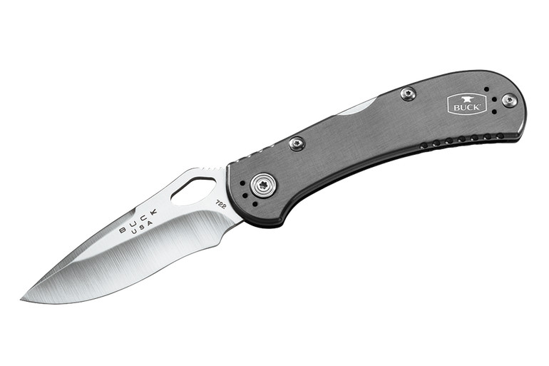 Buck Spitfire Folding Knife, 420HC Steel, Aluminum Grey, 0722GYS1