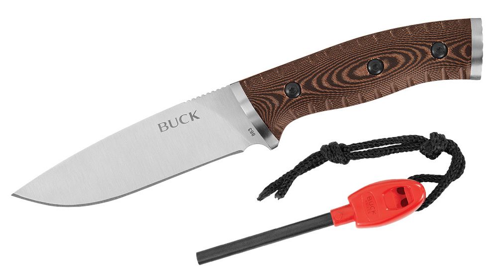 Buck Selkirk Fixed Blade Knife, 420HC Steel, Micarta Brown, Fire Starter, 0863BRS
