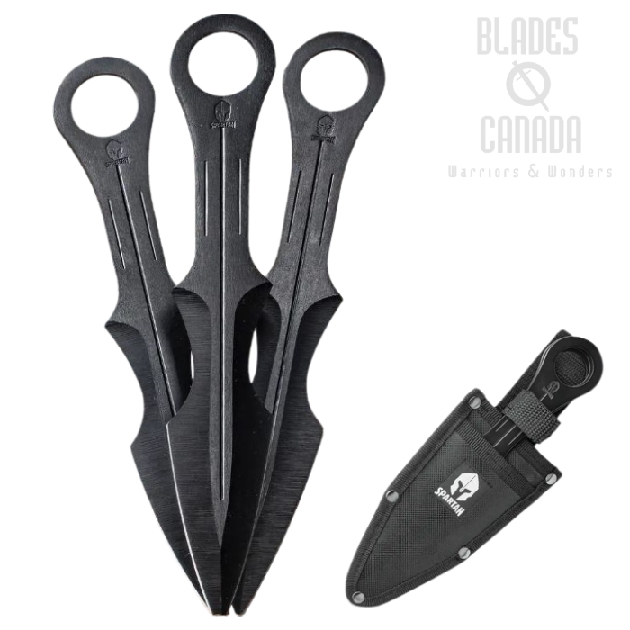 BudK Spartan Triple Throwing Knife Set, Nylon Sheath, BK4217
