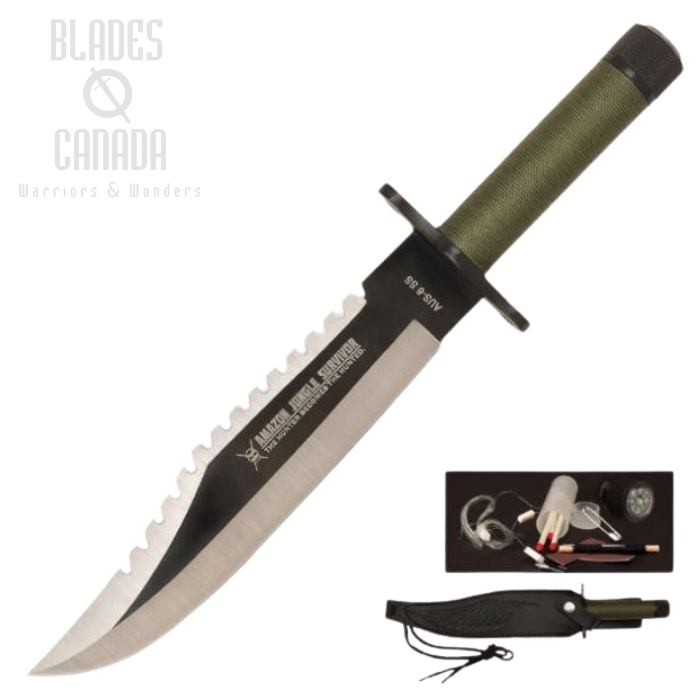 Amazon Jungle Survival Fixed Blade Knife, Leather Sheath, BK1805