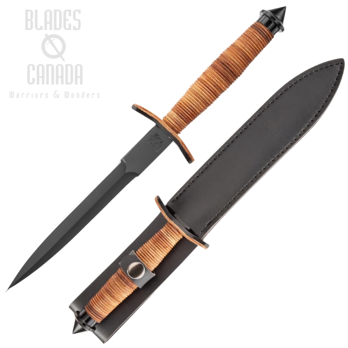 FSSF V42 Military Stiletto Dagger Fixed Blade Knife, Leather Sheath, BK2140