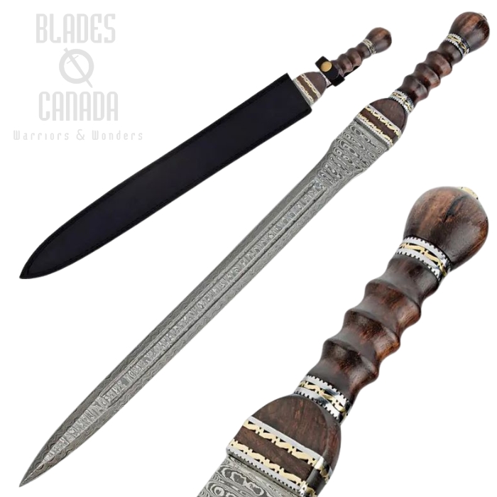 Gladiator Sword, Damascus Blade, Leather Sheath, BK2453