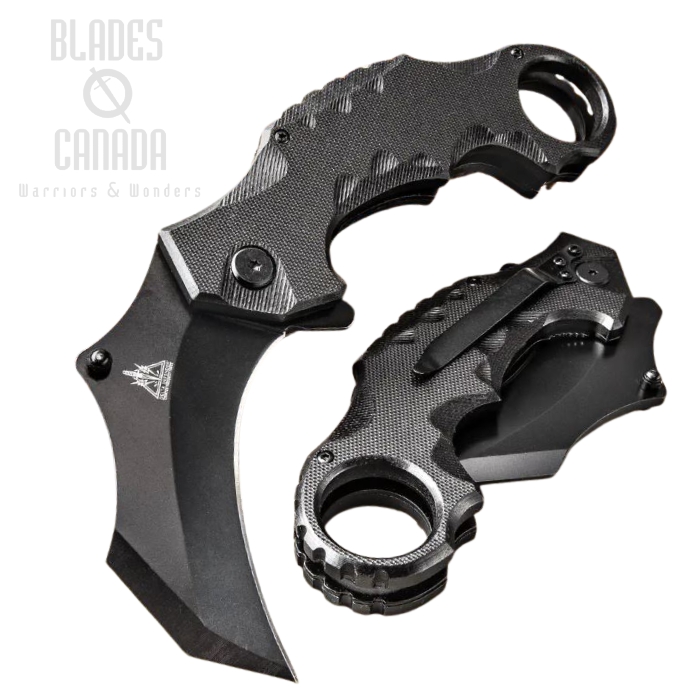 Delta Defender Karambit Flipper Folding Knife, Assisted Opening, G10 Black, BK4267