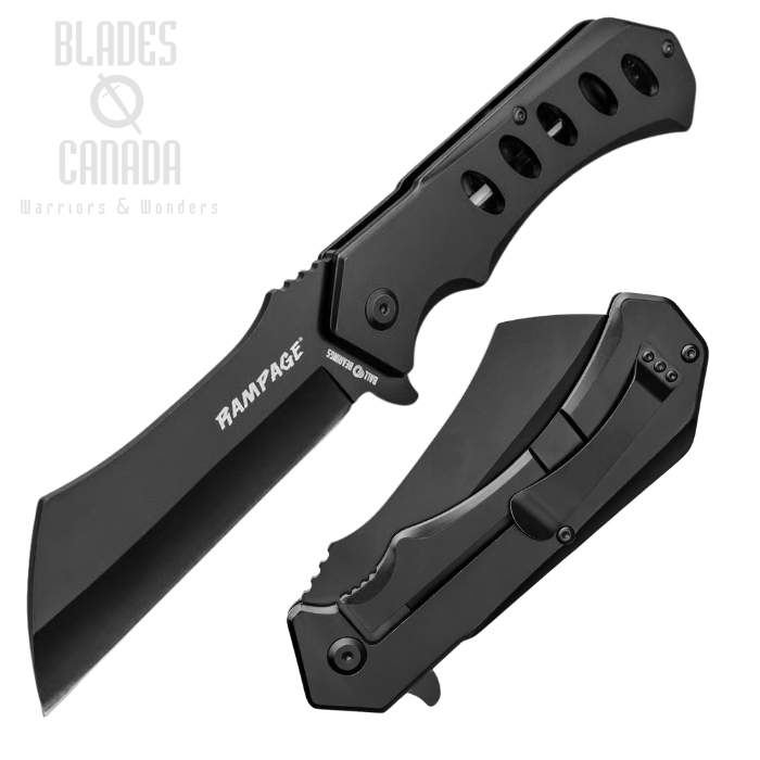 Rampage Cleaver Flipper Folding Knife, Assisted Opening, Stainless Black, BK4728