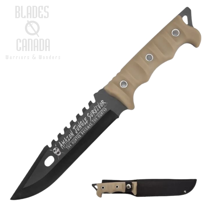 Amazon Jungle Survivor Fixed Blade Knife, Nylon Sheath, BK5458