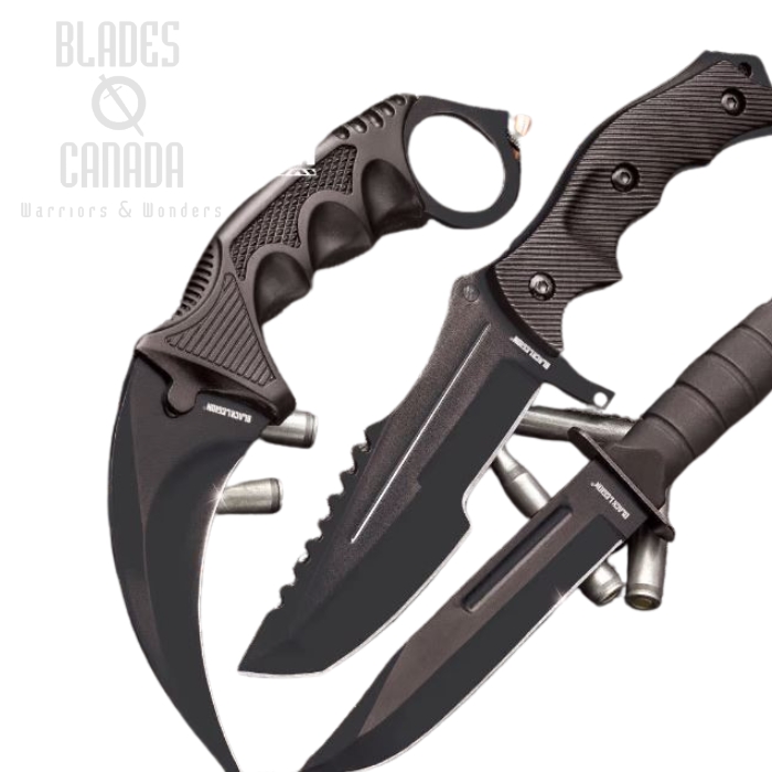 UC Black Legion Midnight Black Karambit, Mini Huntsman, Military Knives Triple Set, BV445