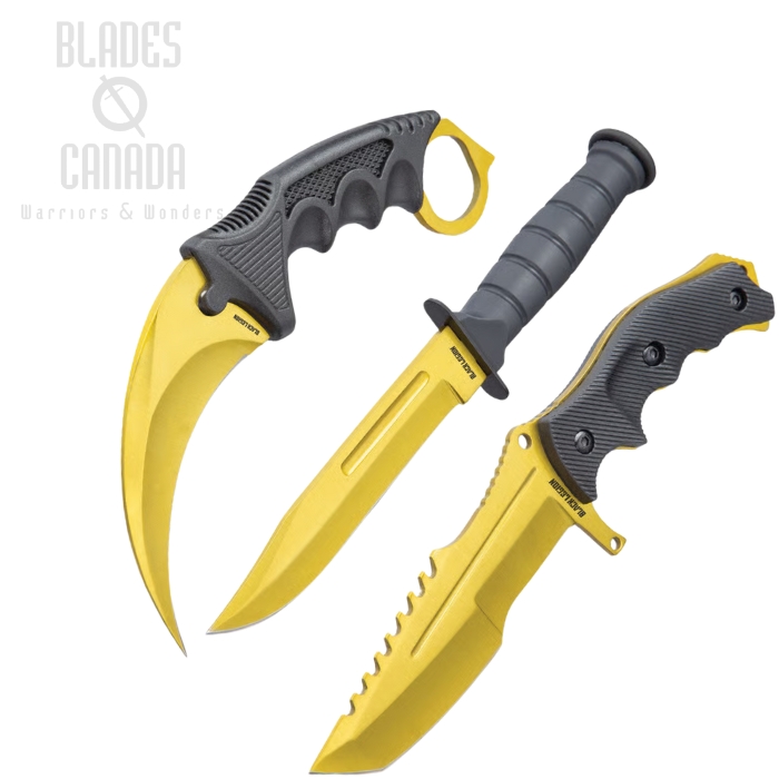 UC Black Legion Gold Karambit, Hunter Knife & Survival Knife Triple Set, BV573