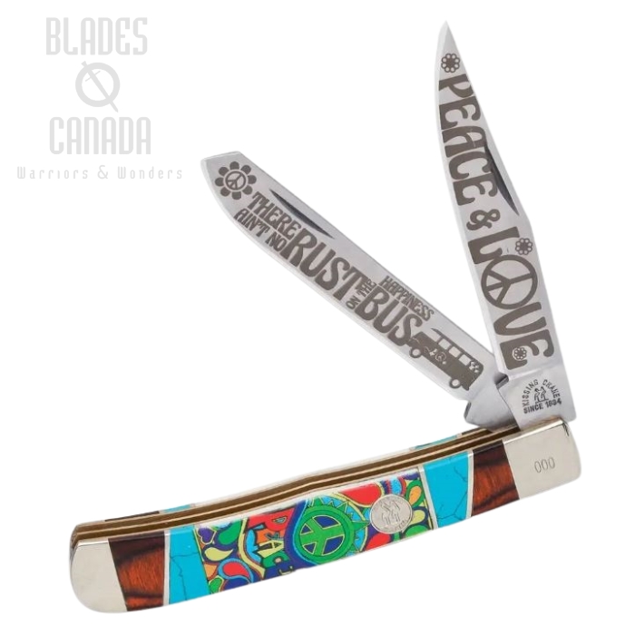 Kissing Crane Peace & Love Trapper Folder, Bone Handle, KC5850