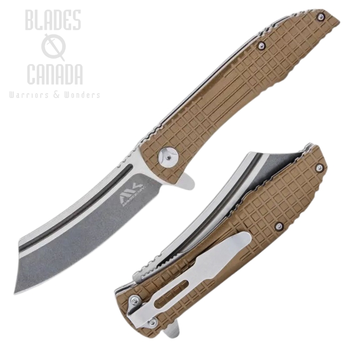 Mavrokniv Contender Flipper Folding Knife, D2 Steel, Aluminum Tan, MK018