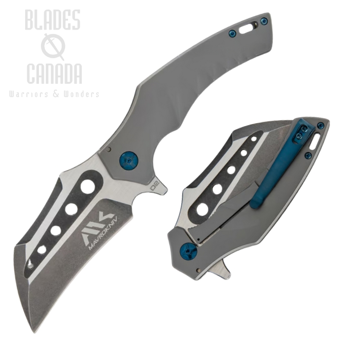 Mavrokniv Talon Flipper Framelock Knife, D2, Aluminum w/Blue Hardware, MK020