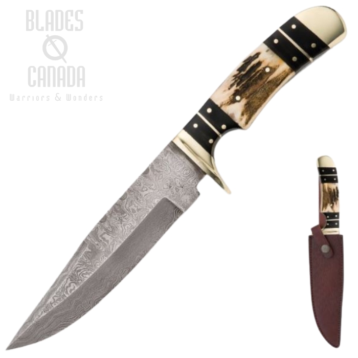 Timber Rattler Colorado Hunter Damascus w/Leather Sheath