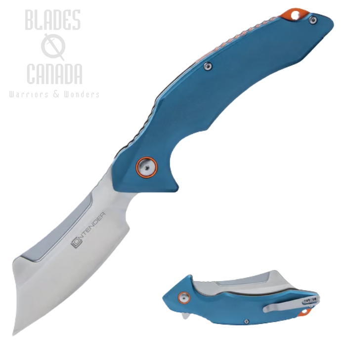 Contender Workman Flipper Folding Knife, D2, Aluminum Blue w/Orange Backspacer, BK5487