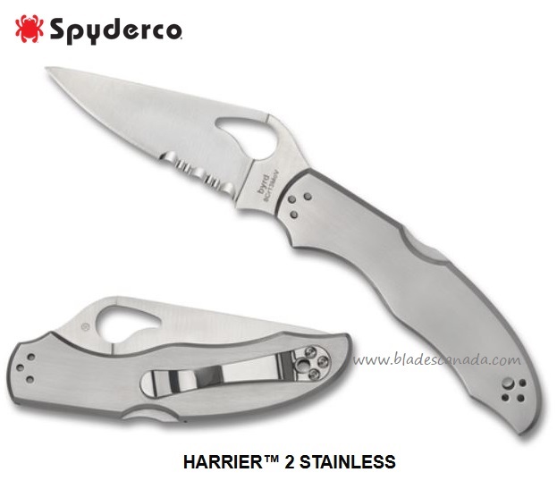 Byrd Harrier 2 Folding Knife, Stainless Handle, by Spyderco, BY01PS2