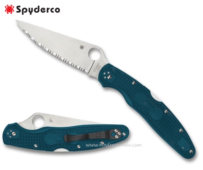 Spyderco Police 4 Folding Knife, K390 Serrated, FRN Blue, C07FS4K390
