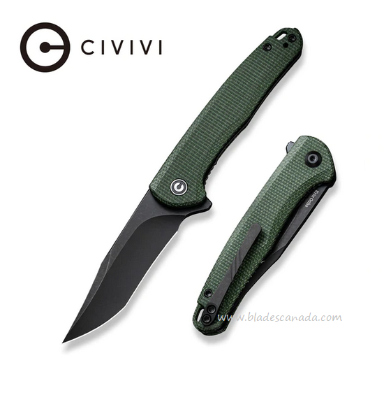 CIVIVI Mini Sandbar Flipper Folding Knife, Nitro-V Black, Micarta Green, 20011-3