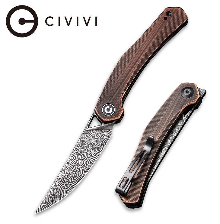 CIVIVI Lazar Front Flipper Folding Knife, Damascus, Copper, 20013-DS1