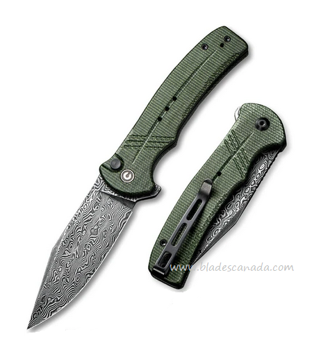 CIVIVI Cogent Flipper Folding Button Lock Knife, Damascus Steel, Micarta, C20038D-DS1