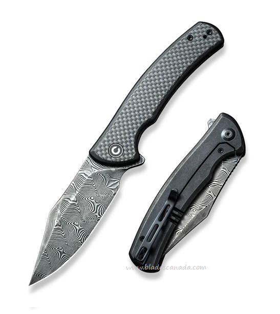 CIVIVI Sinisys Flipper Framelock Knife, Damascus, Carbon Fiber/G10, 20039-DS1