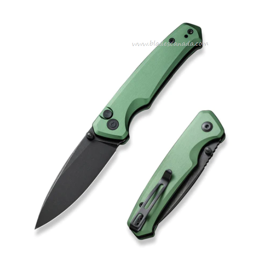 CIVIVI Altus Button Lock Folding Knife, Nitro-V Black SW, Aluminum Green, 20076-5