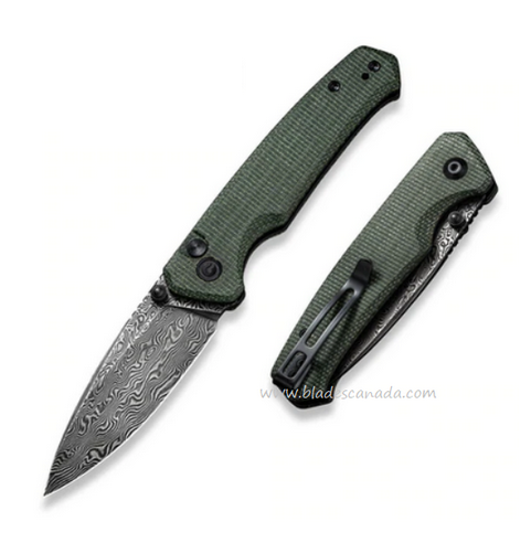 CIVIVI Altus Folding Button Lock Knife, Damascus Blade, Micarta Green, 20076-DS1
