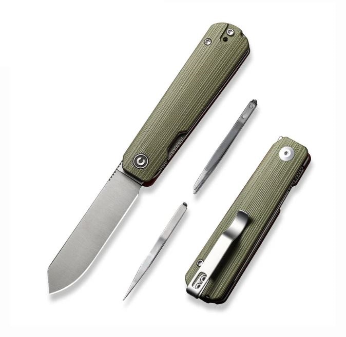 CIVIVI Sendy Flipper Folding Knife, Satin Nitro-V, Green G-10, C21004B-1