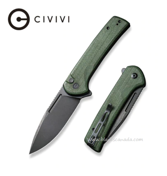 CIVIVI Conspirator Flipper Folding Button Lock Knife, Nitro-V, Micarta Green, C21006-2
