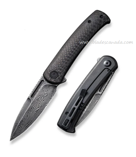 CIVIVI Cetos Flipper Framelock Knife, Damascus, Carbon Fiber/Black Steel, 21025B-DS1