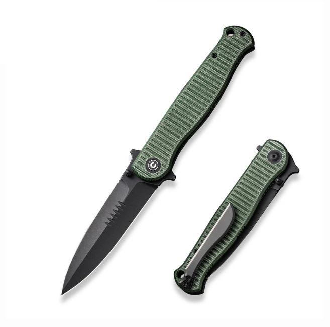 CIVIVI RS71 Flipper Folding Knife, Black Nitro-V, Green Canvas Micarta, C23025-3