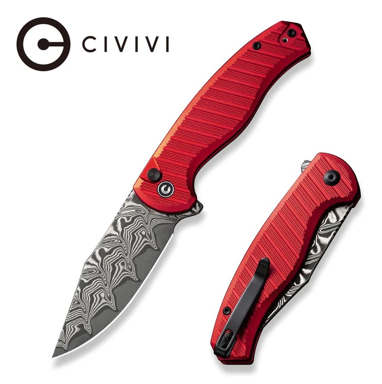 CIVIVI Stormhowl Flipper Folding Knife, Damascus, Aluminum Red, C23040B-DS1