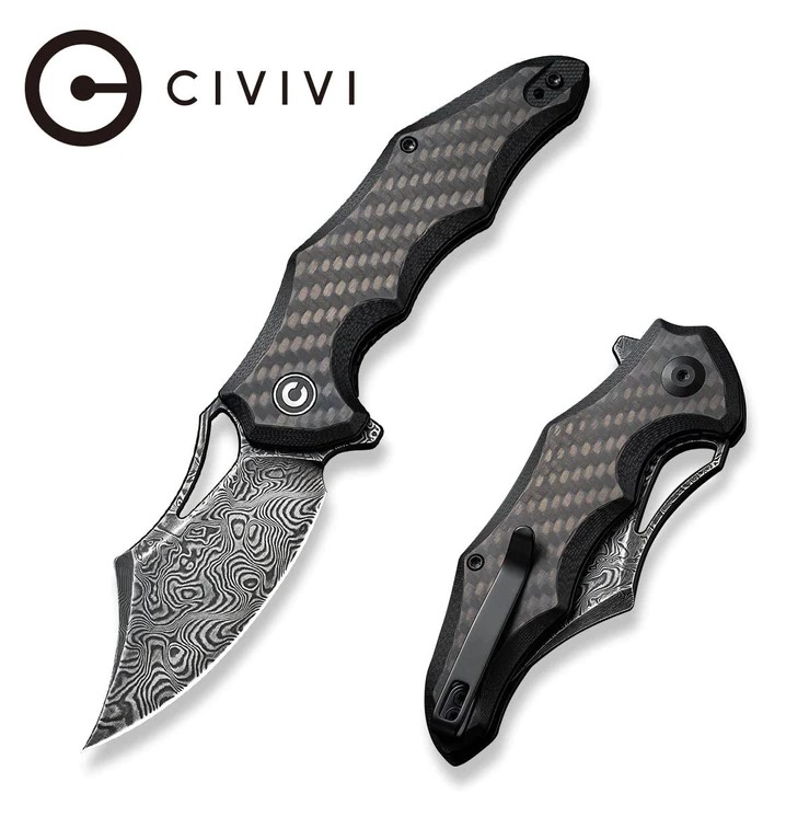 CIVIVI Chiro Flipper Folding Knife, Damascus, G10/Carbon Fiber, C23046-DS1