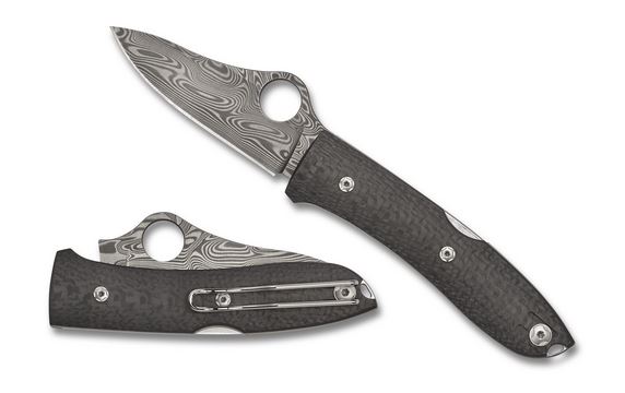 Spyderco Spyopera Folding Knife, Thor Damascus, Carbon Fiber, Sprint Run, C255CFD