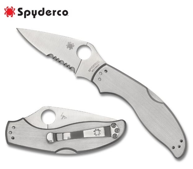 Spyderco Uptern Folding Knife Serrated, Stainless Handle, C261PS