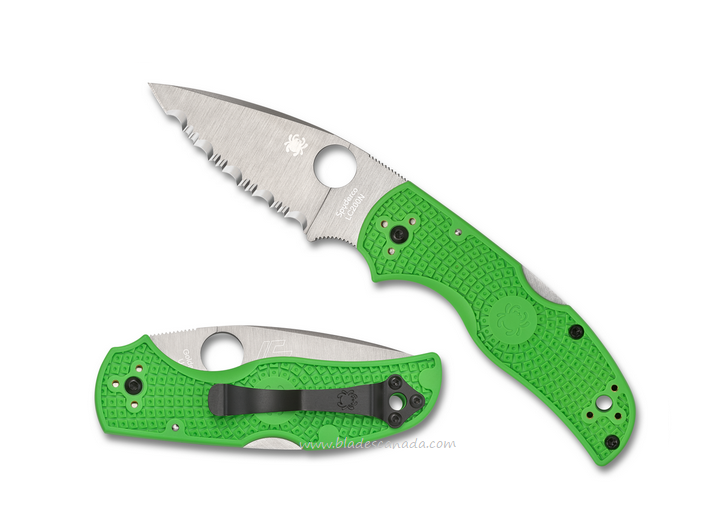 Spyderco Native 5 Lightweight Salt Folding Knife, LC200N Serrated, FRN Green, C41SGR5